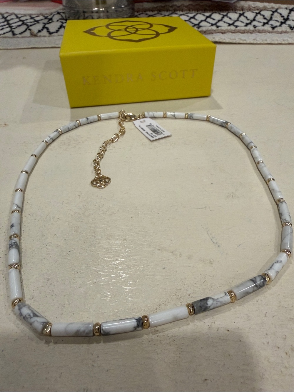 NWT Kendra Scott Ember Gold Strand Necklace White Variegated Magnesite - in box